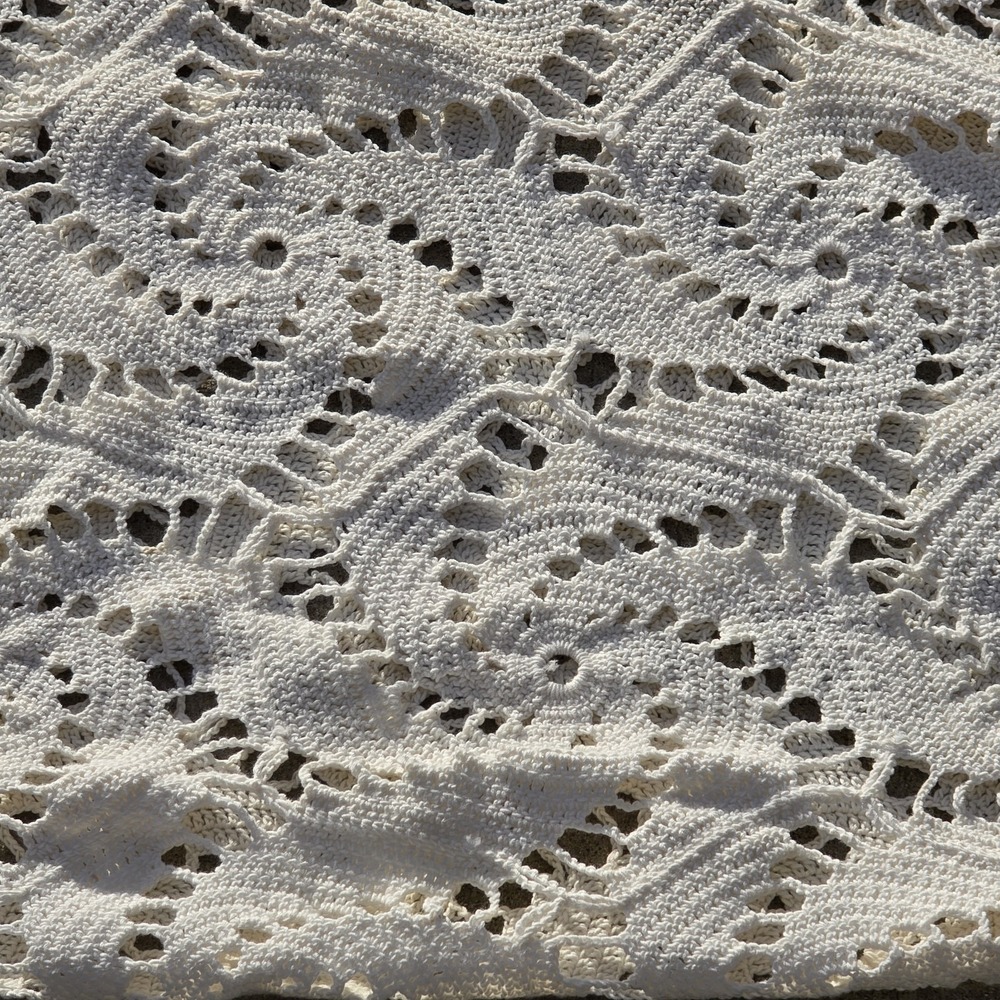 VTG Handmade Crochet Lace Bedspread Spiral Pinwheel Cottagecore 76x86 Full Queen - Picture 3 of 16